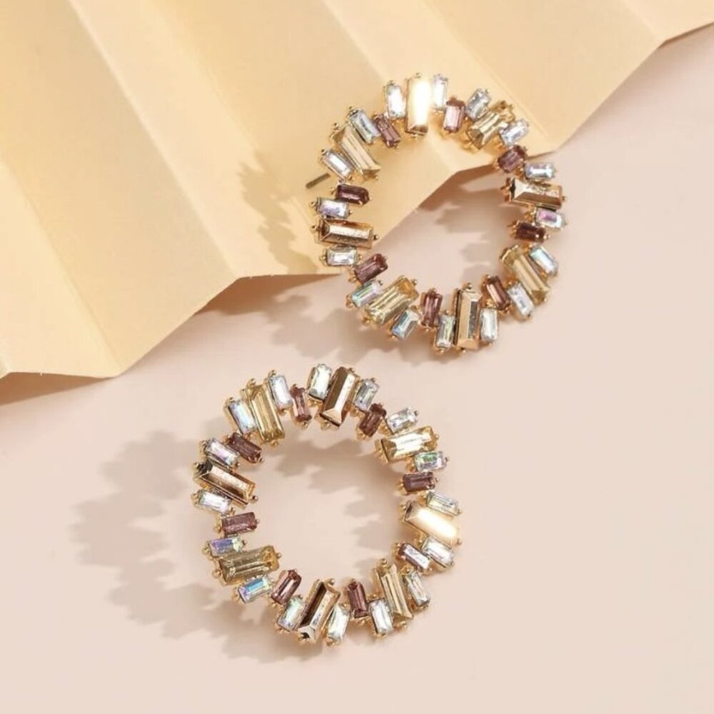 Champagne Color Rhinestone Round Earrings for women